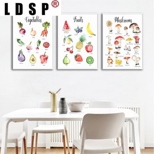 LDSP Fruit Vegetable Mushroom Chart Canvas Painting Wall Art Painting Print Poster Picture Nursery Kitchen Education Home Decor