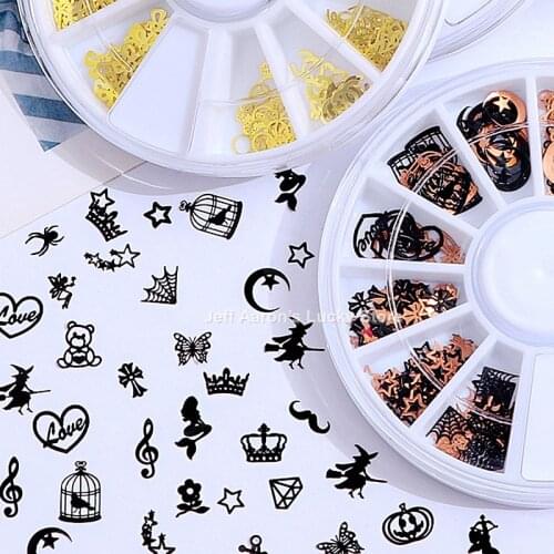 Halloween Christmas metal nail foils 3d nail art decorations decals slice press on fake nails accessories supplies wheel