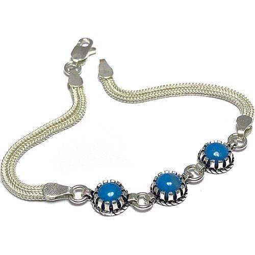 Midyat Silver World Turquoise Gemstone Mardin Mat Silver Women 'S Bracelet (Code 2020481) 19 cm