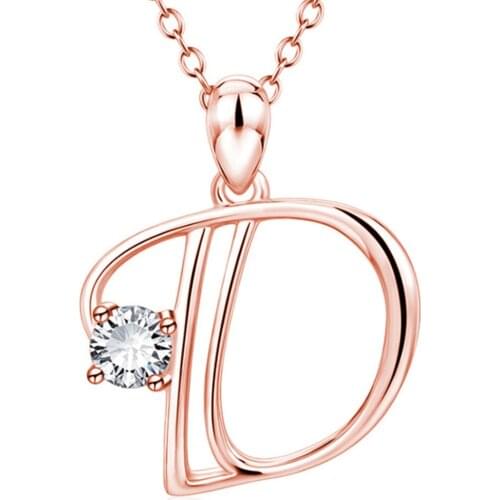 Rose Gold A-Z Initial Letter Crystal Pendant Necklace Brilliant Cubic Zirconia Charms Necklace Women Fashion Statement Jewelry