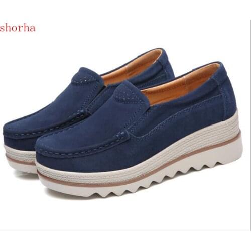 New Autumn women flats shoes platform sneakers shoes leather suede casual shoes slip on flats heels creepers moccasins