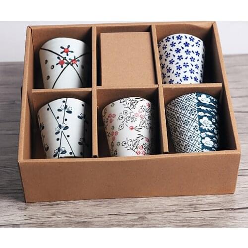 Set of 5 Hand-made Cups Unique Japanese Antiquity Style Ceramic Cup Porcelain Durable Breakfast Mug Special Gift for Friends