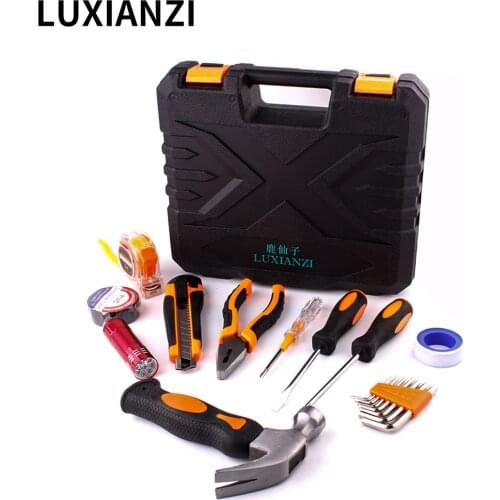 LUXIANZI Hand Tool Set Plastic Toolbox Hex Allen Key Wrench Flashlight Screwdriver General Home Repair Tools Kit Storage Case
