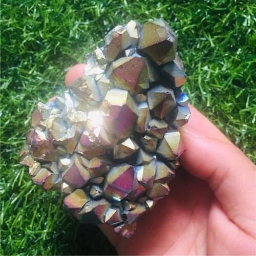 Natural Quartz Crystal Rainbow Titanium Cluster Rare Mineral Specimen Reiki Healing Stone Craft Decoration