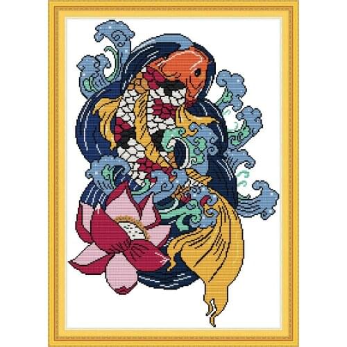 NKF Rich Fish Cross Stitch Kit 11CT14CT Chinese Embroidery Needlework Set Cross Stitch Pattern for Home Decor