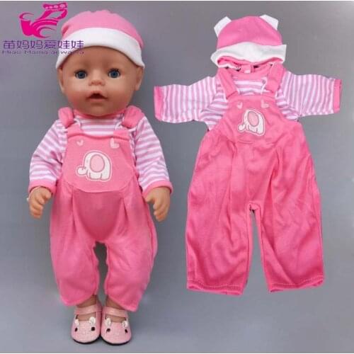 17 inch Baby Doll clothes pink strap pants shirt hat for 40cm doll clothes children girl toys wearing