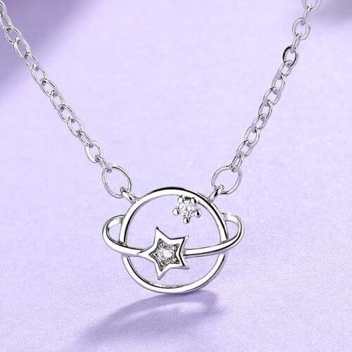Simple New Year Gift Planet Design 925 Sterling Silver Star Statement Necklace for Women Zircon Stone Chokers Necklaces Pendants