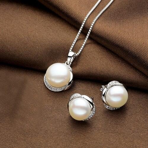 Sinya Natural pearls earring pendant necklace jewelry set for women girl wife in 925 sterling silver AAAAA Pearls diameter 11mm