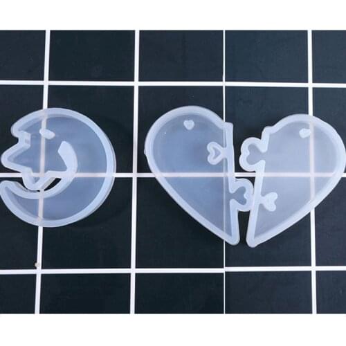 Couple Heart-shaped Puzzle Mould DIY Crystal Epoxy Molds Stars Moon Pendant Mold AXYD