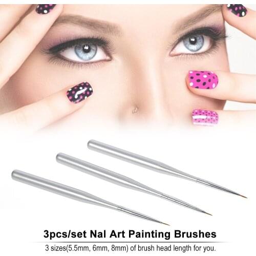 3pcs/set Professional Acrylic Nail Art Brush Set Nal Art Painting Brushes for UV Gel Builder Nail Drawing Line
