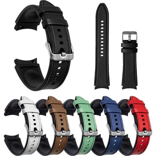 Watch Band Soft Replacement Metal Buckle Silicone Faux Leather Wristband Bracelet for Samsung Galaxy Watch 4/Watch 4 Classic