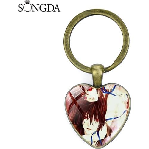 Vampire Knight Anime Heart Glass Dome Keychain Friend Women Yuuki Gakuen Figure Art Photo Keychains Accessories Jewelry