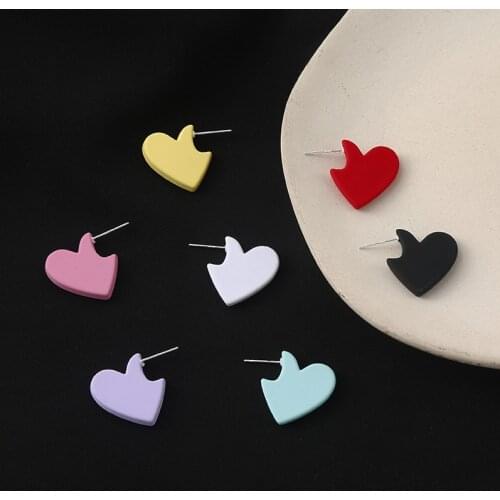 Korean Retro Candy Color Small Love Heart Earrings 2020 Metal Spray Colorful Open Heart Stud Earrings for Women Holiday Jewelry