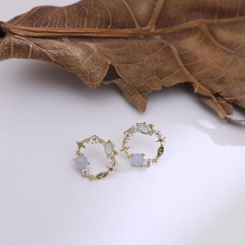 S925 South Korea high sense of copper zircon super fairy girl earrings, round small simple fashion woman earrings