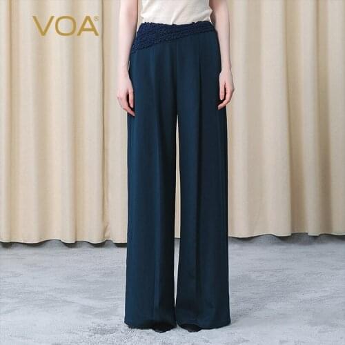 VOA Mulberry Silk 36m/m Elastic Heavy Crepe Tibetan Aoki Ear Leisure Decorative Pocket Natural Waist Wide-leg Pants KE331