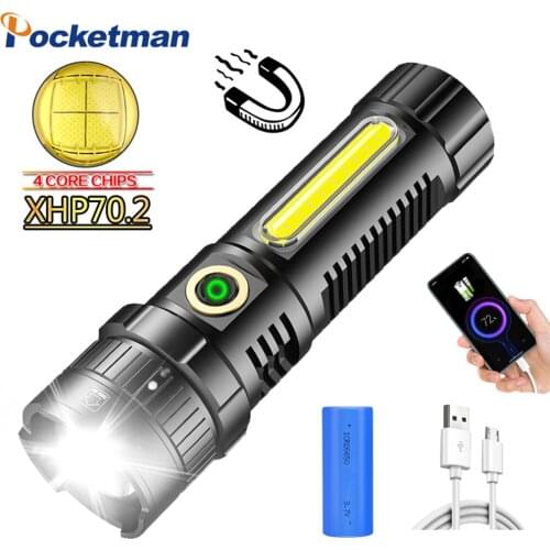 90000LM LED XHP70.2 Flashlight USB Rechargeable Telescopic zoom Torch Lanterna with Power Tips Power Bank Use 26650 for Camping
