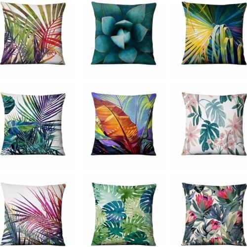 Green Plant Printed Cushion Decorative Pillow Tropical Palm Leaf Home Pillow Decoration Almofadas Decorativas Para Sofa 45*45cm
