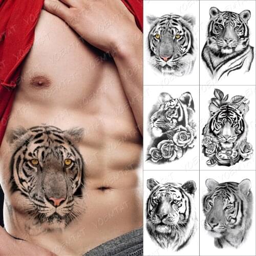 Yellow Eye Tiger Temporary Tattoo Sticker For Men Women Adult Rose Owl Wolf Fox Waterproof Fake Henna Lion Animal Body Art Tatoo