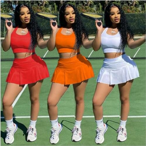 Spring Summer 2021 Two Piece Set Women Sexy Sleeveless Tank Top+skirt Shorts Sets Club Outfits Sportswear Tracksuit Streetwear
