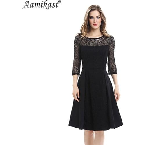 Aamikast Wholesale Hot Sale New Fashion Summer Party Evening Fit And Flare Lace Cotton Patchwork Women Dresses Size S M L XL XXL