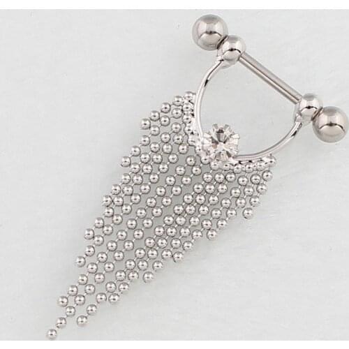 1 PCS Stainless Steel Beads Tassels Nipple Shield Ring for Women Sexy Zircon Nipple Rings Body Piercing Jewelry
