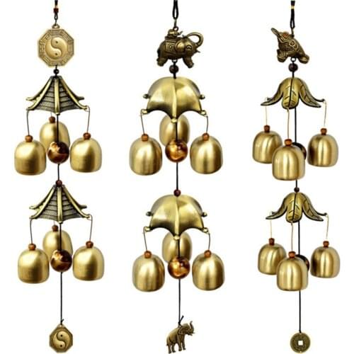 1 String Pure Copper Wind Bell Wind Chimes Hanging Door Decor Creative Metal Bell Shop Doorbell 2 Layer 6 Bells