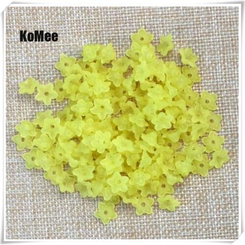 Free Shipping 1000PCS Yellow Lily Flower Frosted Acrylic Beads 10x4mm For Jewelry Making Wholesale