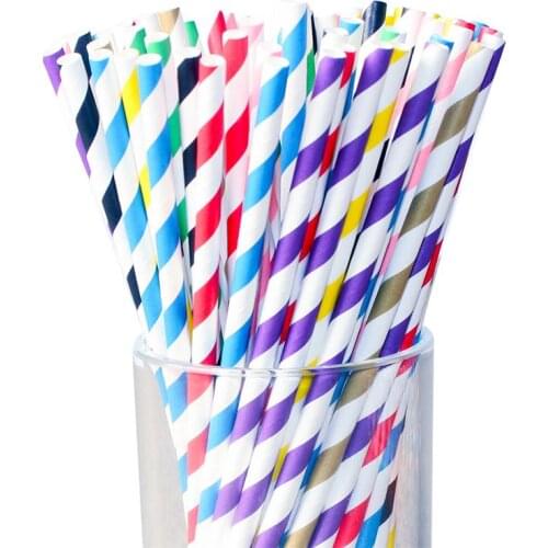 250PCS Paper Straw Creative Eco-friendly Striped Drinking Straw Party Straw