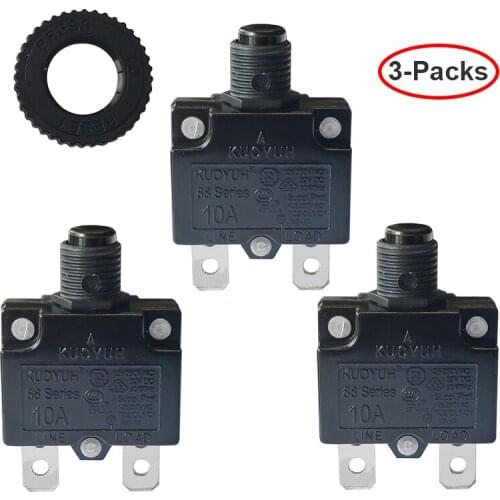 3 sets Kuoyuh 88 series 10A plastic nut resettable thermal motor protection circuit breaker
