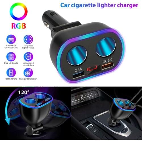 Cigarette Lighter in a car Universal 12V-24V Socket Splitter Power Adapter 3.1A 120W Dual USB Car Charger with Voltage Display