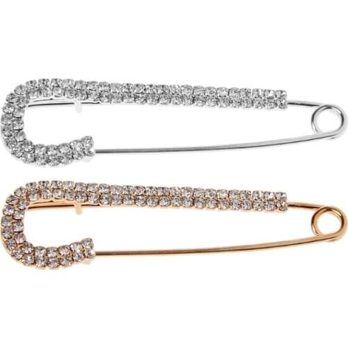Safety Pins Women Crystal Brooches Sliver Gold Catch Scarf or Lapel Jewelry