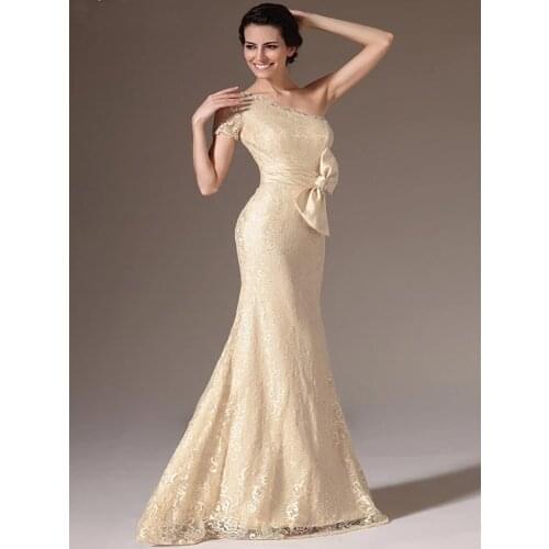 Elegant Evening Dresses Mermaid One-shoulder Lace Beaded Bow Long Dubai Saudi Arabic Evening Gown Prom Dresses