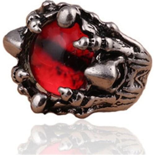 Gothic Punk Ring Men Retro Dragon Skeleton Devil Evil Eye Pentagram Animal Male Ring Jewelry Anel Red Purple Blue Color