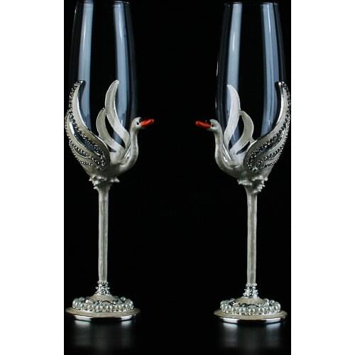 2Pcs/Set Crystal Champagne Cup Swan cup new French color crystal Champagne Cup treasure life Champagne Cup