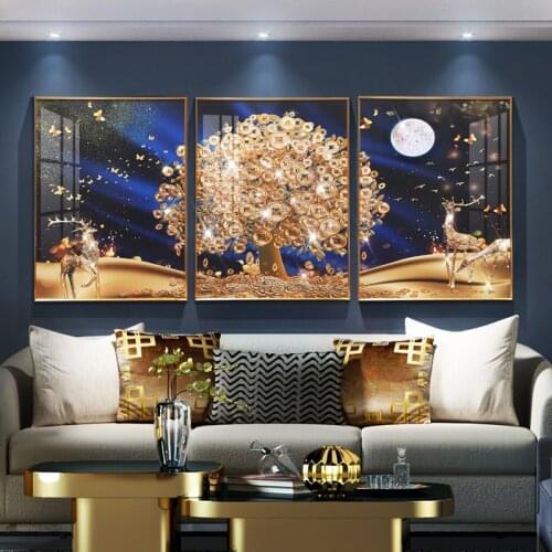 Living room decoration painting Nordic triple diamond crystal porcelain painting restaurant bedroom porch painting