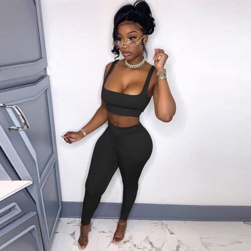 Plus Size Women Fitness Two Piece Sport Suit Cleavage Sleeveless Tank Tops and High Waist Skinny Legging Yoga Outgoing Outfits
