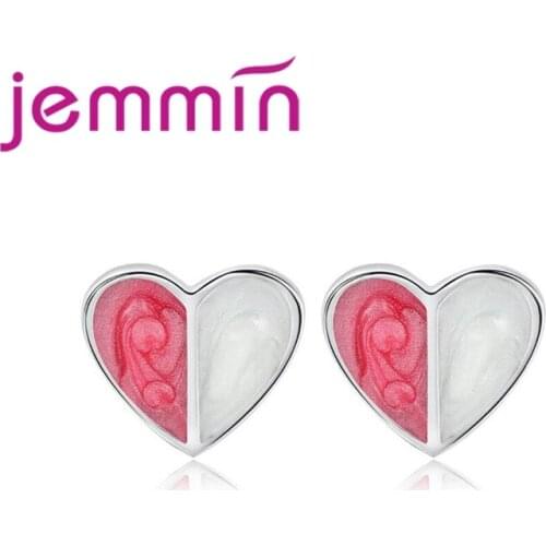 Minimalist Hot Sale Sweet Colorful Heart Shape Opal Stone Woman Girls Anniversary Gift 925 Sterling Silver Stud Earring