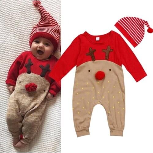 Fashion 2PCS Baby Jumosuits Newborn Baby Girls Boys Romper Jumpsuit Playsuit Hat Outfit Clothes Set