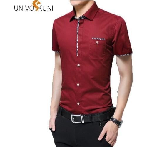 2019 Summer New Casual Men Shirts Fit Slim Short Sleeve Dress Business Casual Shirt Turn-down Collar Print Solid Men Shirt Q554