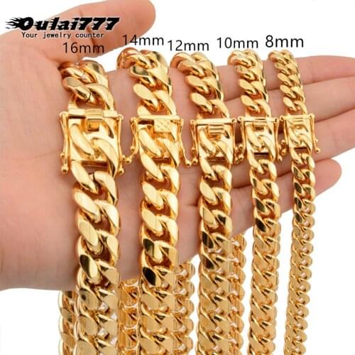 Oulai777 Cuban Link Chain Necklaces Mens Long Gold Chains Necklace Stainless Steel Chunky Big Necklace Gifts for Male Accesories