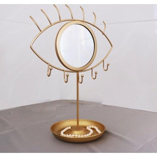 Tabletop Makeup Mirror with Jewelry Storage Base, Vintage Mirror Golden Wrought Iron Eye Mirror Bathroom Bedroom Dressing Mirror