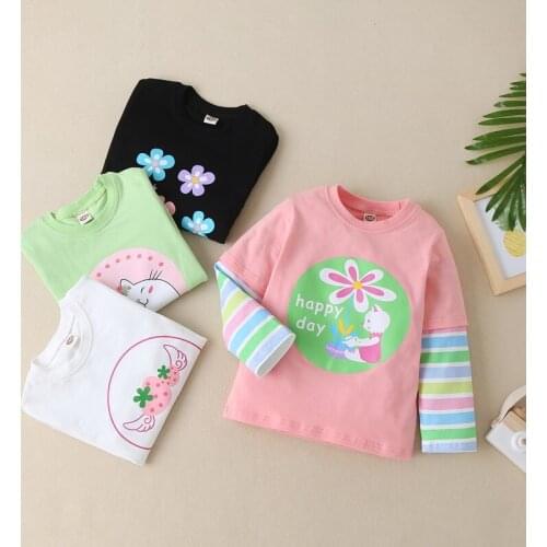 New Spring Autumn Toddler Girl Clothes Lovely Cartoon Animal Flower Patchwork Long Sleeve T-shirt Tops Casual Kids Clothes 1-6Y