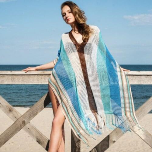 New Crochet Bikini Cover Up Women Summer Tassel Swimwear Sexy Bikini Pareo Beach Cover Ups Beachwear Women Tops Bathing Cover up