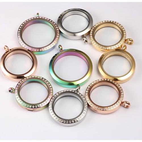 TJP Floating Locket 20mm/25mm/30mm Magnetic Closure 316L Stainless Steel Memory Glass Living Locket Pendant