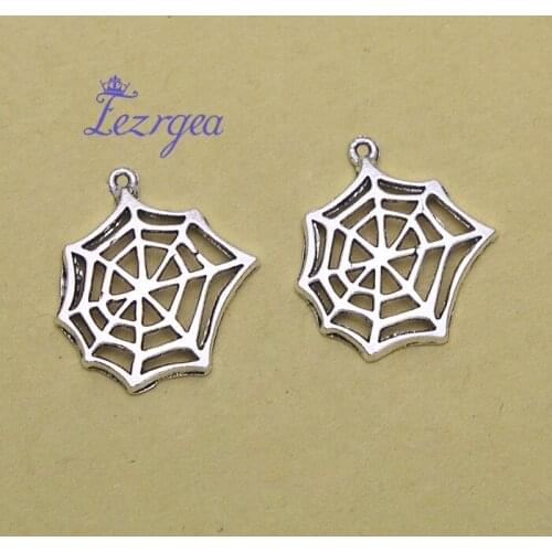 20pcs/lot--25x23mm Antique Silver Plated Cobweb Spider Charms Halloween Web Pendants DIY Supplies Jewelry Accessories Trinkets