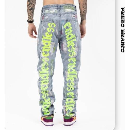 Preto branco Mens Jeans