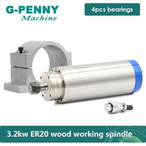Water Cooled Spindle 220V 3.2kw Spindle Motor ER20 wood working spindle motor & 100mm cast aluminium Spindle Clamping Bracket