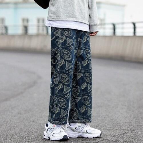 Blue Harlan Jeans Trendy Brand Fsshion Hiphop Graffiti Loose Mens Streetwear Trousers Oversize Casual Denim Pants Plus Size