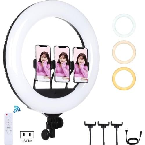 18 inch 46cm USB 3 Modes Dimmable White Light LED Ring Vlogging Photography Video Light with Remote Control&3xPhone Clamps
