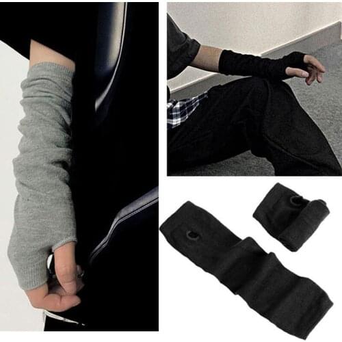Men Women Winter Warm Arm Elbow Warmer Fingerless Dance Mitten Cuff Cosplay Darkly Ninja Knit Long Driving Sun Glove Sleeve L32